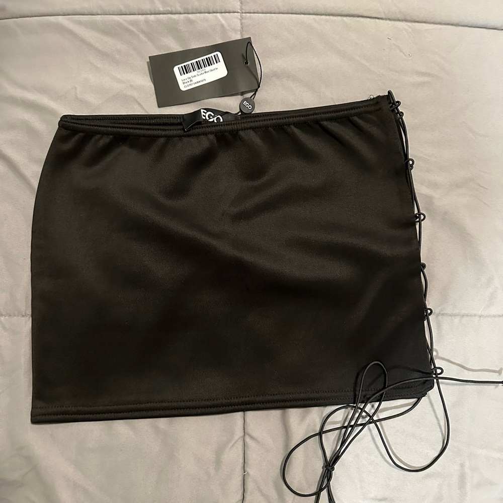 Ego Lace Up Side Scuba Mini Skirt In Black